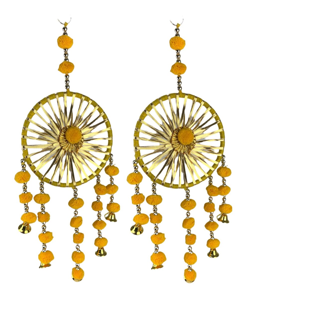 Ring Wall Hanging Woollen Stuffed Rajasthani Traditional Handicraft Set of 2 Wall Art Hanging Wind Chime Decorative Showpiece Diwali Gift Latkan for Home Office Decor